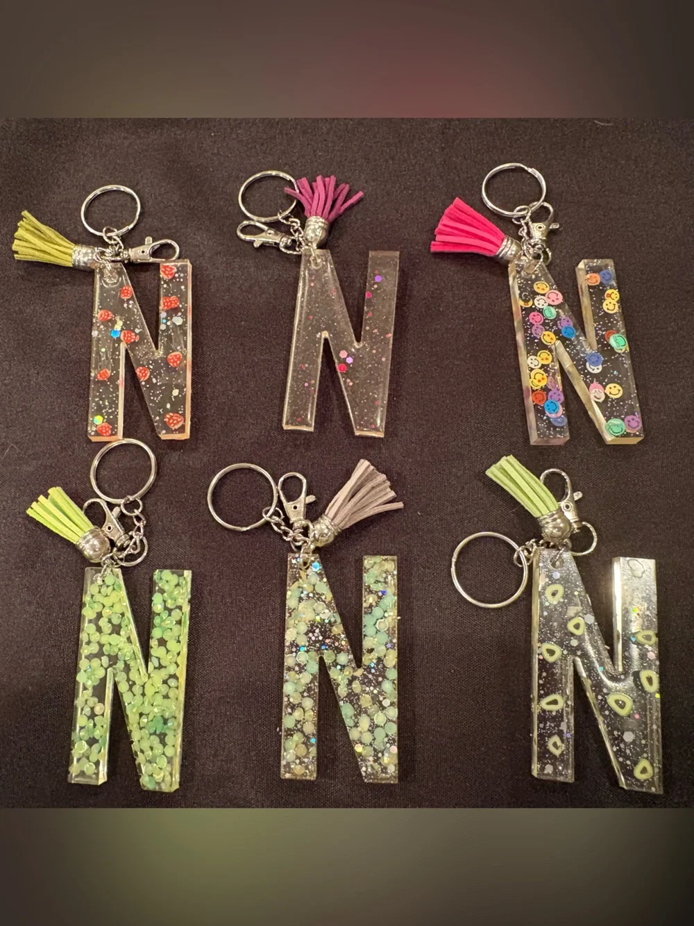 Resin Letter N Keychains with Tassel - Assorted Colors